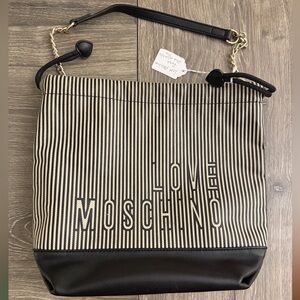 Love Moschino Black and Cream Striped Bucket Bag
